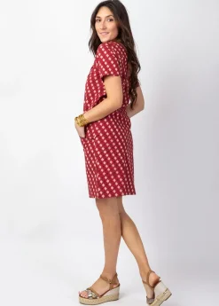 Shop Coton Du Monde Robe manches courtes en coton CLAUDIA motifs ethniques bordeaux Medina