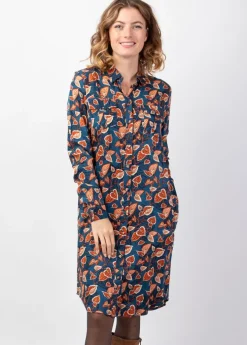Flash Sale Coton Du Monde Robe midi hiver manches longues MACHA coupe chemise bleu Tylia