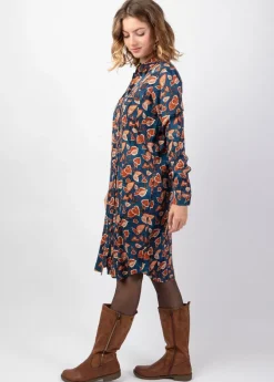 Flash Sale Coton Du Monde Robe midi hiver manches longues MACHA coupe chemise bleu Tylia