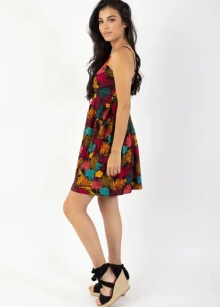 Cheap Coton Du Monde Robe évasée fines bretelles MOREA imprimé tropical orange Palme Orange