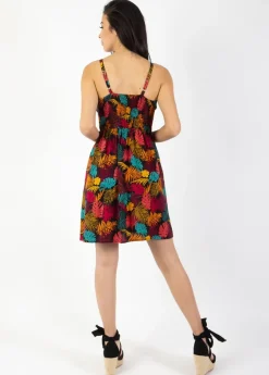 Cheap Coton Du Monde Robe évasée fines bretelles MOREA imprimé tropical orange Palme Orange