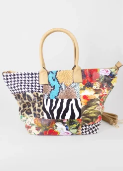 Store Coton Du Monde Sac à main bourse ETERNA patchwork noir Beige