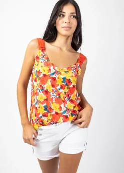 Clearance Coton Du Monde Top court à larges bretelles ESMEE imprimé fleuri Flowers Power