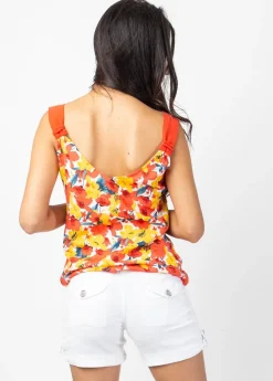 Clearance Coton Du Monde Top court à larges bretelles ESMEE imprimé fleuri Flowers Power