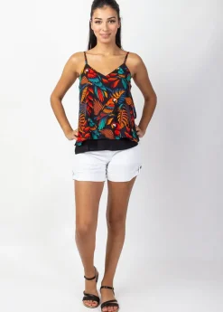 Online Coton Du Monde Top court fines bretelles VAHINE motif animalier Ara