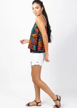 Online Coton Du Monde Top court fines bretelles VAHINE motif animalier Ara