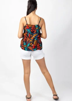 Online Coton Du Monde Top court fines bretelles VAHINE motif animalier Ara