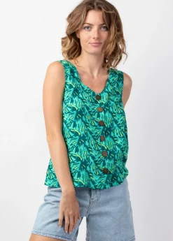 Clearance Coton Du Monde Top femme ethnique IVANOE motif tropical vert Gaia