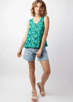 Clearance Coton Du Monde Top femme ethnique IVANOE motif tropical vert Gaia