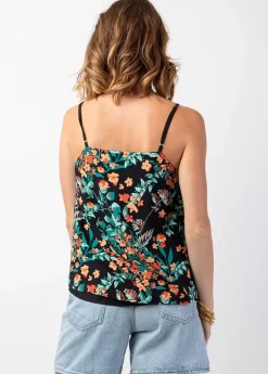 Clearance Coton Du Monde Top femme fines bretelles noir VAHINE motif floral Jaipur