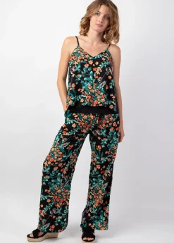 Clearance Coton Du Monde Top femme fines bretelles noir VAHINE motif floral Jaipur