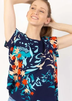 New Coton Du Monde Top femme manches courtes SALOME imprimé marine Japan