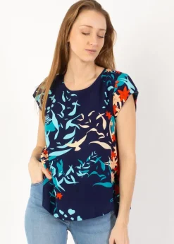 New Coton Du Monde Top femme manches courtes SALOME imprimé marine Japan