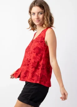 Discount Coton Du Monde Top femme sans manches IVANOE rouge fleuri Rumba