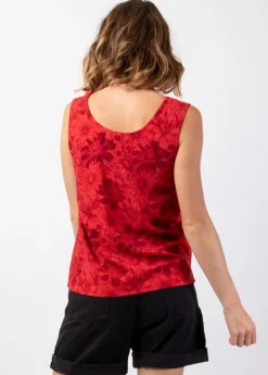 Discount Coton Du Monde Top femme sans manches IVANOE rouge fleuri Rumba