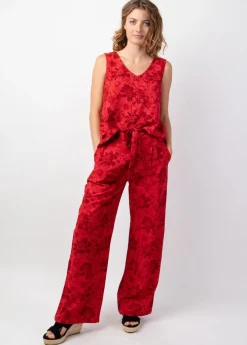 Discount Coton Du Monde Top femme sans manches IVANOE rouge fleuri Rumba