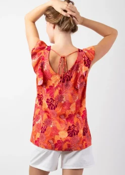 Fashion Coton Du Monde Top femme tendance sans manches à volants CHLOE imprimé estival Java