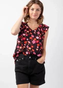 New Coton Du Monde Top femme tendance style bohème CHLOE imprimé petites fleurs Cherry Noir