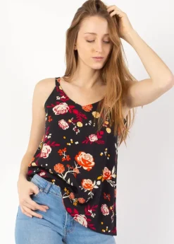 New Coton Du Monde Top fines bretelles ANAE fleuri noir 28 Noir