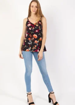 New Coton Du Monde Top fines bretelles ANAE fleuri noir 28 Noir