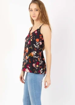 New Coton Du Monde Top fines bretelles ANAE fleuri noir 28 Noir