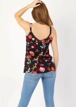 New Coton Du Monde Top fines bretelles ANAE fleuri noir 28 Noir