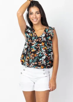 Outlet Coton Du Monde Top fluide sans manches CHLOE imprimé fleuri Belize