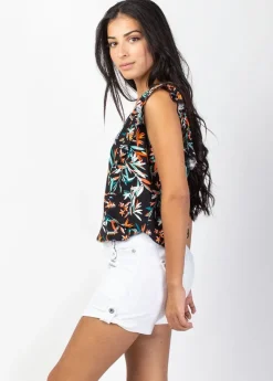 Outlet Coton Du Monde Top fluide sans manches CHLOE imprimé fleuri Belize