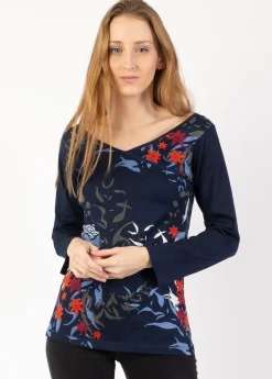 Cheap Coton Du Monde Top manches longues en coton KARAN imprimé végétal Japan Hiver