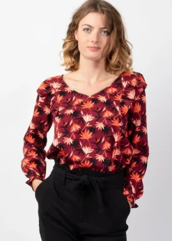 New Coton Du Monde Top manches longues en viscose épais DANAE imprimé bordeaux Colchique