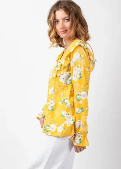Shop Coton Du Monde Top manches longues en viscose CASSIOPEE imprimé fleuri lumineux jaune Bouquet Jaune