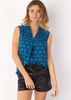 Clearance Coton Du Monde Top sans manche YSEE imprimé ethnique bleu 12 Bleu