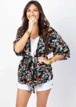 Shop Coton Du Monde Veste courte esprit kimono AYAKO motif tropical Belize