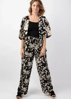 Fashion Coton Du Monde Veste courte unie femme esprit kimono AYAKO motif ethnique Palua Noir